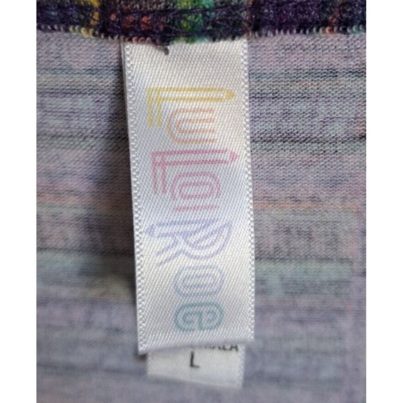 LuLaRoe Women's L Multicolor Block Stripe Print Short Sleeve Tunic - Picture 2 of 4